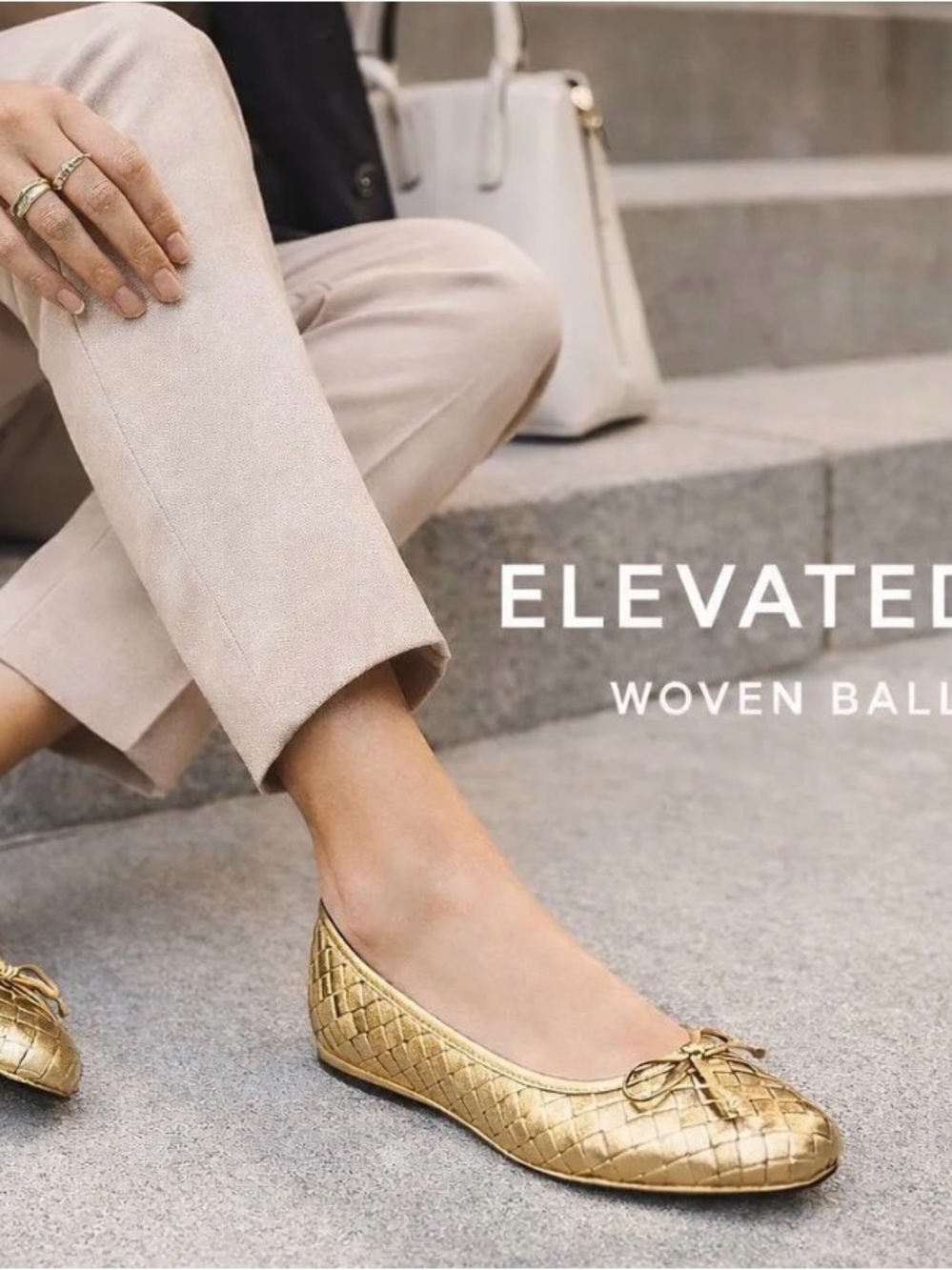 Woven Metallic Gold Ballet Flats - Women's Comfort Slip-Ons